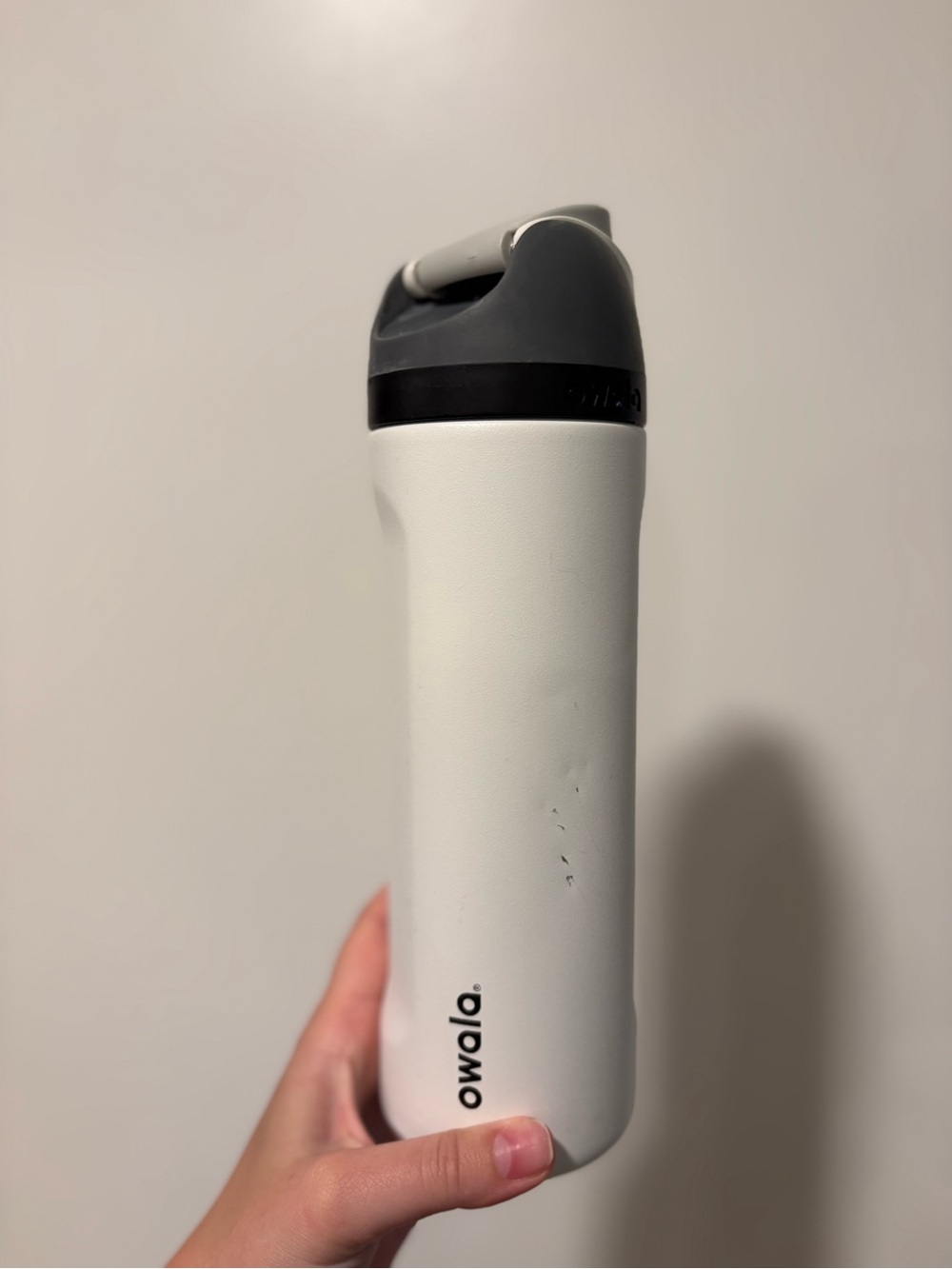 Owalo White Stainless Water Bottle with Gray Lid